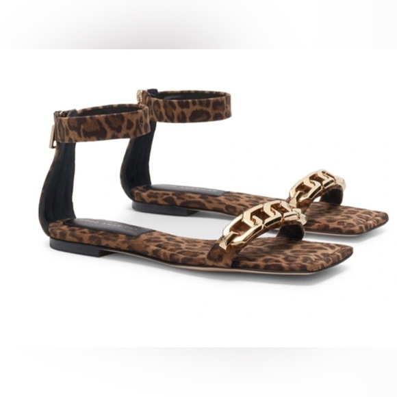 GOOD AMERICAN LEOPARD ANKLE STRAP SANDAL 8.5 NEW - Picture 1 of 4